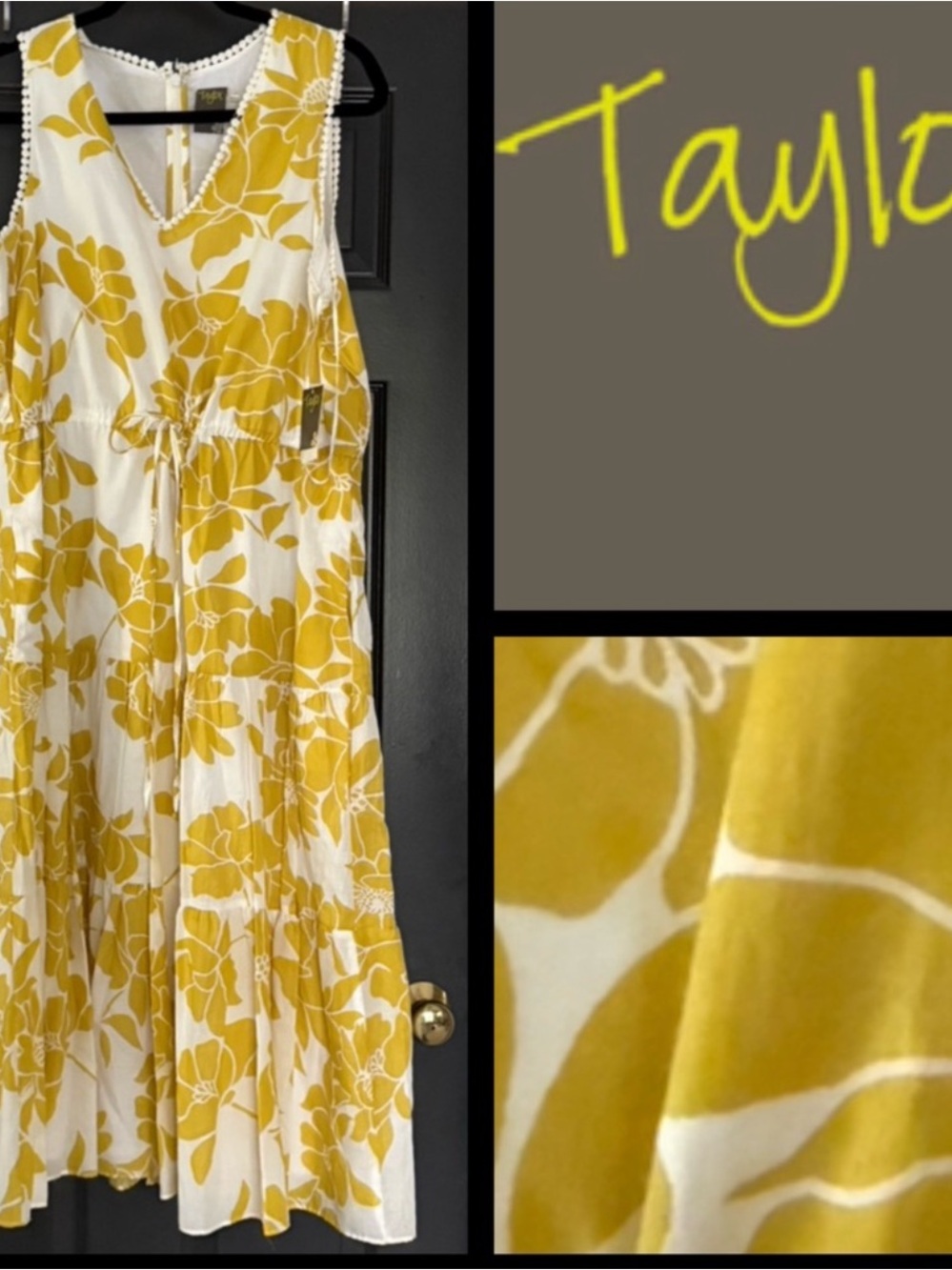NWT Taylor Yellow Floral Tiered Midi Dress
